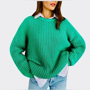 a.n.a. Plus Size Teal medium knit long sleeve sweater